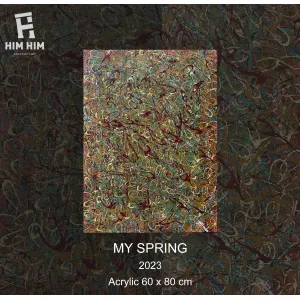 my spring, tranh nghệ thuật trừu tượng vẽ tay, chất liệu acrylic trên khung canvas, phong cách trừu tượng, điểm nhấn cho phòng khách