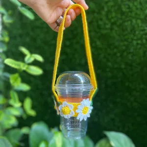 quai đựng ly bằng len hình hoa cúc, thiết kế tinh tế, móc len thủ công, chất liệu cotton bền đẹp, phong cách sống xanh