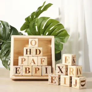 wooden letter cubes set, educational toy, handcrafted, clear alphabet letters, wooden alphabet board, safe for young children