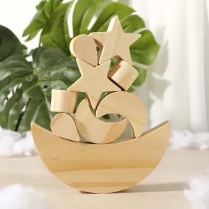 bộ đồ chơi thăng bằng hình mặt trăng bằng gỗ, bộ đồ chơi thủ công, đồ chơi gỗ luyện tay, phát triển tư duy, gỗ an toàn cho bé