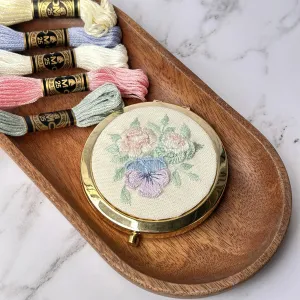 3d pastel hand embroidery handy mirror,  hand-embroidered, customizable according to preferences, feminine colors, stylish handheld mirror