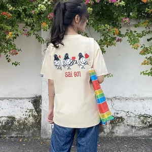 “bồ câu" cotton t-shirt - emotion, small logo embroidered t-shirt, unisex t-shirt, unisex t-shirt, dove embroidered t-shirt