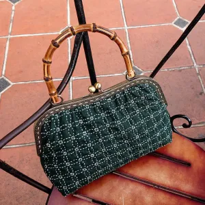 túi trầm linen thêu sashiko, vải linen 4 lớp, khung hợp kim cổ điển, quai trúc, hoạ tiết thêu cổ điển, phogn cách sang trọng và quý phái