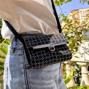 ví êm linen thêu sashiko, ví thủ công đơn giản, phong cách thanh lịch, túi mini đáng yêu, dùng đựng giấy tờ và tiền mặt