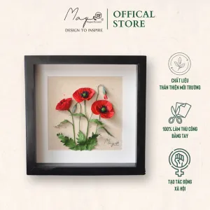 Handmade Paper Flower Painting - Poppy With Dó Paper MAYPAPERFLOWER 30x40cm Wooden Frame