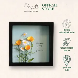 Handmade Paper Flower Painting - Poppy California MAYPAPERFLOWER With 25x25cm Wooden Frame