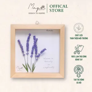 Handmade Paper Flower Painting - Lavender MAYPAPERFLOWER 19x19cm Wooden Frame
