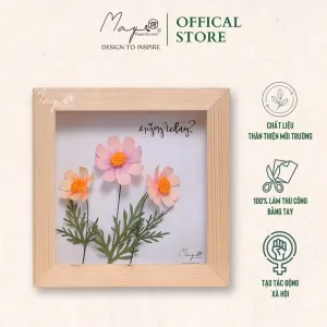 Handmade Paper Flower Painting - Garden Cosmos MAYPAPERFLOWER 19 x 19cm Wooden Frame