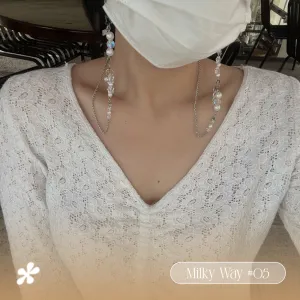 white mask strap style 05, milky way collection, handmade face mask strap, adjustable length, handmade gift for friends