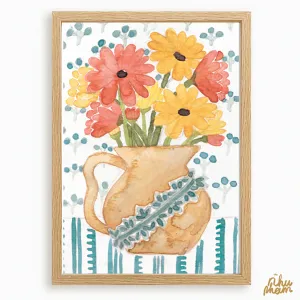 daisies at home decorative art print, size a3 / a4, included frame, harmonious colors, simple and elegant design, artistic accent