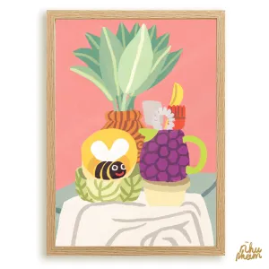 pink vibe decorative art print, size a3 / a4, included frame, still life theme, harmonious colors, high-quality printing paper material