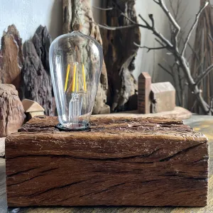 đèn trang trí bằng gỗ lũa vintage kèm cắm bút, mã la-1016 - p decor, trưng bàn làm việc, bàn học, vân gỗ tự nhiên, phong cách mộc mạc