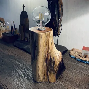 đèn trang trí bằng gỗ, đèn gỗ lũa vintage, mã la-1017 - p decor, gỗ lũa tự nhiên nguyên khối, tạo hình ngọn đuốc, đường vân gỗ tự nhiên