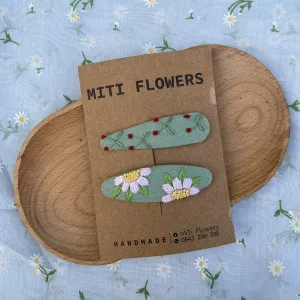 floral embroidery hair clip, spring garden collection, cute and sweet design, a gift for feminine girls