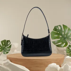 moon shadow croc shoulder bag with zipper, luxurious and trendy style, rectangular bag shape, exquisite craftsmanship