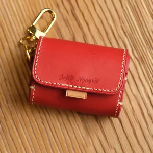 handmade genuine leather cover for airpods pro, free name engraving, meticulous attention to detail, skillful stitching, earphone protection
