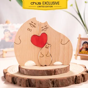 personalized gifts, cat family, family gift, gift, quà tặng cá nhân hoá, tượng gỗ khắc tên