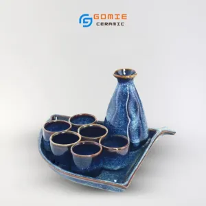 Bộ Bình Rượu Sake Gốm Sứ Men Hoả Biến, Màu Xanh Hoả Biến, An Toàn Cho Sức Khỏe Người Dùng, Nâng Tầm Trải Nghiệm Thưởng Thức Sake, Quà Tặng Gốm Sứ