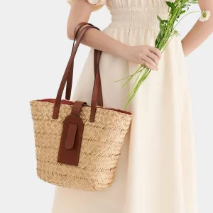 Large Basket Bag, Stylish Straw Bag With Leather Straps, Carry Everything You Need, Perfect Blend Of Style And Functionality, Perfect Gift For Her