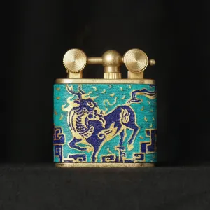 Classic Qilin Hand-Drawn Leather Lighter, Compact Leather Lighter, Copper Lighters, Personalized Lighters, Gifts For Him