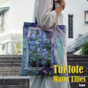 Túi Tote Họa Tiết Hoa Súng, Cảm Hứng Từ Tranh Water Lilies Của Monet, Thiết Kế Độc Đáo, Thân Thiện Môi Trường, Quà Tặng Thời Trang, Quà Tặng Độc Đáo