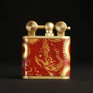 Classic Red Hand-Drawn Leather Lighter - Ly Dynasty Dragon Art, Compact Leather Lighter, 5 x 4.3 cm, Unique Gift For Men, Personalized Lighter