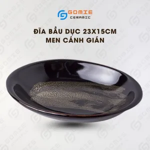 Đĩa Gốm Bầu Dục Men Cánh Gián Hỏa Biến, 23 x 15cm, Chút Sắc Màu Cổ Kính Cho Bàn Ăn, Gốm Bát Tràng, Gốm Gia Dụng, Đĩa Cao Cấp, Quà Tặng Tinh Tế