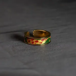 “Kỳ” Metal Ring With Hand-Drawn Leather, Gold Color, Wisdom Of Life, Four Arts Collection, Luxury Rings, Art Accessories, Unique Gifts