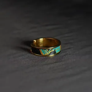 “Thi” Metal Ring With Hand-Drawn Leather, Gold Color, Poetry Of Life, Four Arts Collection, Art Rings, Art Accessories, Unique Gifts