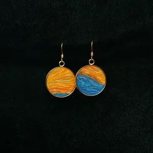 “The Scream” Metal Earrings with Hand-Drawn Leather, Strokes Of Emotion, Famous Painting Earrings Collection, Edvard Munch Painting, Thoughtful Gifts