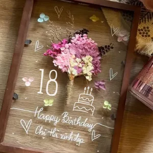 Dried Flower Bouquet Birthday Greeting Frame, A Timeless Piece Of Natural Art, Decorative Artwork, Rustic And Natural Beauty, Handcrafted Decor Item