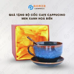 Ocean Blue Fire Glaze Ceramic Coffee Cup Set, Bat Trang Ceramic, Beautify Every Sip, Cup And Plate, Exquisite Gift Box, Cappuccino Cup, Ceramic Cup