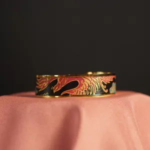 "Phoenix" Metal Cuff Bracelet With Hand-Painted Leather, Leather Bracelet Talent And Beauty Collection, Art Accessories, Art Bracelet, Unique Gifts