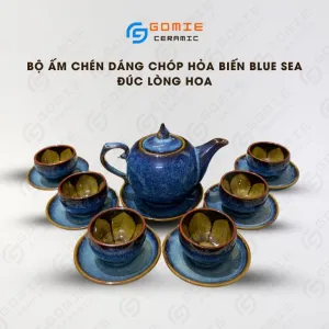 Ocean Blue Fire-Glazed Conical Ceramic Tea Set, Mystical Style, Bat Trang Ceramics, Porcelain Teapot, Ceramic Teacup, Unique Gifts, Vietnamese Gifts