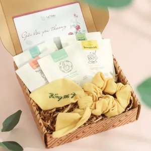 "Autumn Afternoon" Gift Set, Perfect Choice For Refined Souls. Personalized Name-Embroidered Scrunchie, Vietnamese Herbal Teas, Gifts For Women's Day