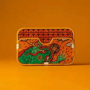 "Money Toad" Hand-Painted Leather Card Holder, Personalized Engraving, Attract Prosperity, Luxury Box, Art Wallet, Accessories, Personalized Gifts