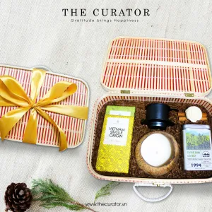 "Vietnam's Story" Gift Box, Savor The Taste Of Vietnam, Scented Candle, Vietnamese Tea And Coffee, Chocolate, Woven Bamboo Box, Vietnamese Gifts