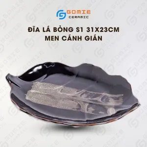 Đĩa Lá Bỏng Men Cánh Gián Hoả Biến, 31 x 23cm, Gốm Sứ Bát Tràng Cao Cấp, Đĩa Gốm Hình Lá Bỏng, Đồ Gốm Thủ Công, Gốm Việt Nam, Quà Tặng Tinh Tế