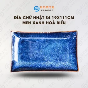 Ocean Blue Fire-Glazed Rectangular Plate, 19 x 11cm, Bat Trang Ceramics, Fire-Glazed Ceramic Plate, Vietnamese Ceramics, Handmade Ceramics