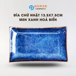 Ocean Blue Fire-Glazed Rectangular Plate, 13.5 x 17.5cm, Bat Trang Ceramics, Luxurious Ceramic Plate, Vietnamese Ceramics, Luxurious Kitchenware