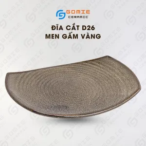 Đĩa Cắt Men Gấm Vàng Hỏa Biến, 26 x 19cm, Gốm Sứ Bát Tràng, Đĩa Gốm Cao Cấp, Khay Gốm Sứ, Thiết Kế Phá Cách, Gốm Sứ Việt Nam, Quà Tặng Tinh Tế