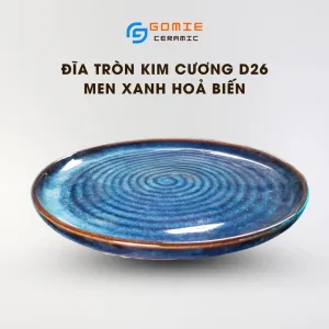 Đĩa Tròn Kim Cương Men Xanh Hỏa Biến, Gốm Sứ Bát Tràng Cao Cấp, Khay Tròn Phẳng, Đĩa Gốm Đa Dụng, Khay Gốm Đựng Ly, Đồ Gốm Thủ Công Việt Nam