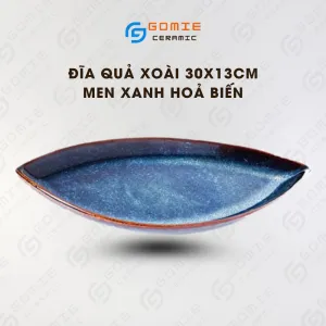 Ocean Blue Fire-Glazed Mango Plate, 30 x 13cm, Bat Trang Ceramics, Pointed Mango Plate, Ceramic Tray, Ceramic Plate, Porcelain Serving Platters