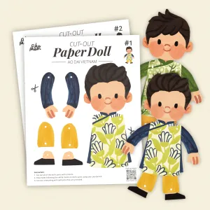 Búp Bê Nam Áo Dài Việt Nam Giấy Cắt Ghép, Hình Vẽ Tay Xinh Xắn, Đồ Chơi Cắt Giấy, Đồ Chơi DIY, Giấy Ivory Cao Cấp, Quà Tặng Cho Bé, Quà Tặng Độc Đáo
