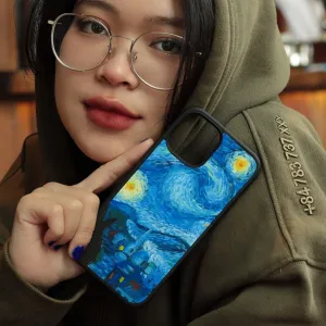 The "Starry Night" Hand-Drawn Leather Phone Case, inspired by Van Gogh's iconic painting with signature or name engraving, making it the perfect art phone case and a thoughtful personalized gift.