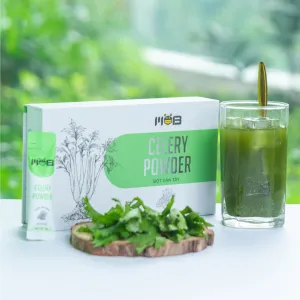 MOB Pure Celery Powder, available in 20 convenient packets, offers a distinctive flavor and serves as a natural detox and blood pressure aid, making it a perfect health gift and a thoughtful Vietnamese gift