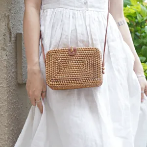 basic rectangular rattan s. bag, rich vietnamese style, leather strap, compact design yet spacious enough for essentials