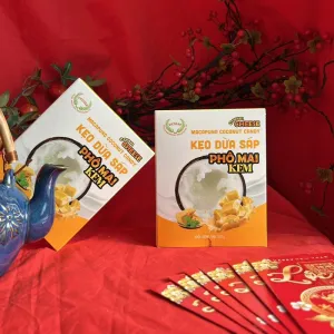 Experience the chewy creaminess of Cream Cheese Macapuno Coconut Candy, naturally colored and crafted from the land of Tra Vinh, making it the perfect healthy snack for the whole family
