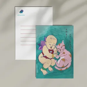 The "Babies Love Sleeping" Postcard, featuring a meaningful message about emotions and adorned with traditional folk art, is a beautifully crafted Vietnamese gift and souvenir, complete with an envelope to share the charm of Vietnamese art