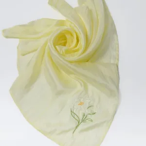 Lily Embroidered Silk Scarf with Hemmed Edge, handwoven from natural silk, bursts with vibrant energy—an elegant Vietnamese gift and a perfect gift for her